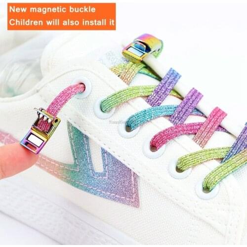 New Rainbow Magnetic Lock Shoelaces Elastic No tie Shoe laces Sneakers Shoelace Kids Adult Lazy Laces One Size Fits All Shoes