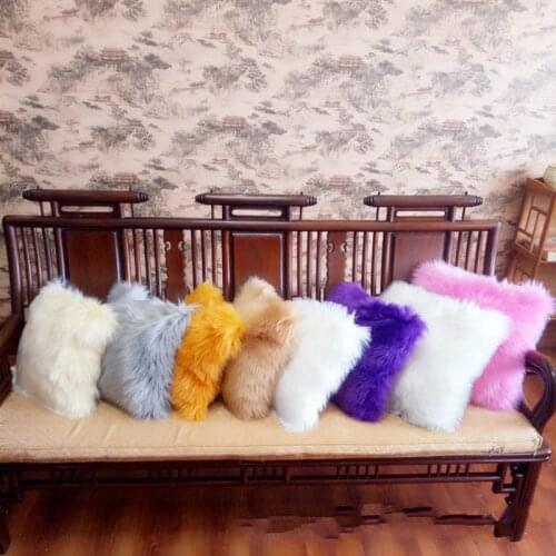 Sholisa Shag Faux Fur Fluffy Cushion Cover Solid Color Cojines Pillowcase Throw Pillow cover for Sofa 45*45cm