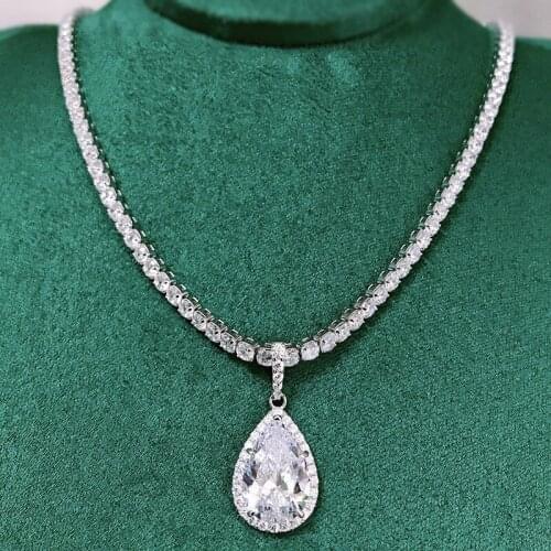 925 Sterling Silver Covered with High Carbon Diamond 10*15mm Drop Pendant Tennis Necklace for Women Engagement Fine Jewelry