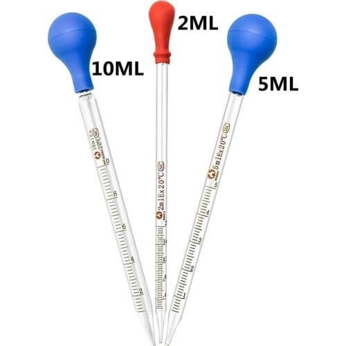 3 Pcs 10/5/2ml Glass Graduated Pipettes Transfer Dropper For Liquid Essential Oil Fluid Liquid Pipettors Rubber Tipped Dropper