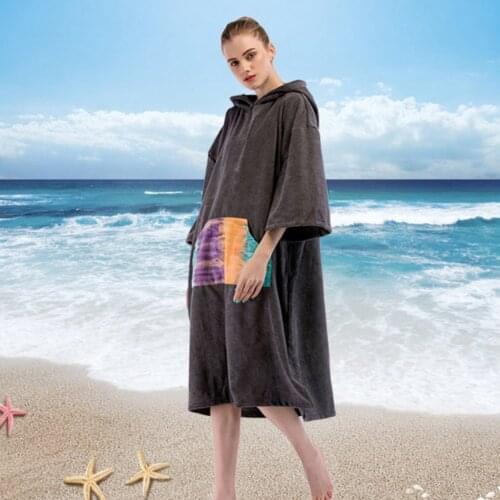 Hooded Surf Beach Wetsuit Changing Towel Bath Robe Poncho with Sleeve Pocket for Adult Men Women - 43 x 30 inch