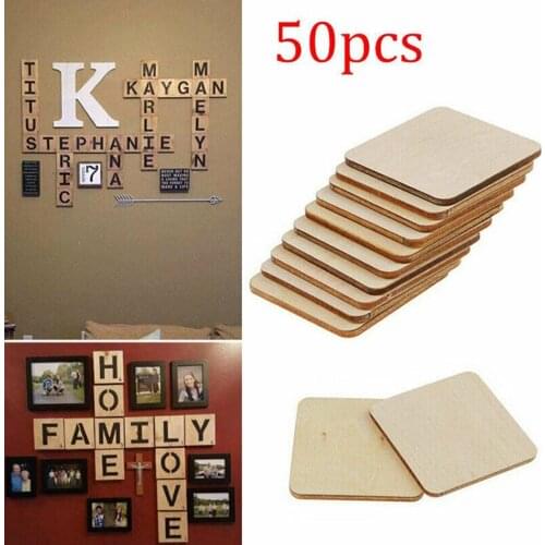50PCS/Set Wooden Square Shape Coasters Plain Wood Craft Blanks Square Unfinished Building Model Square DIY Wood Craft Decorative