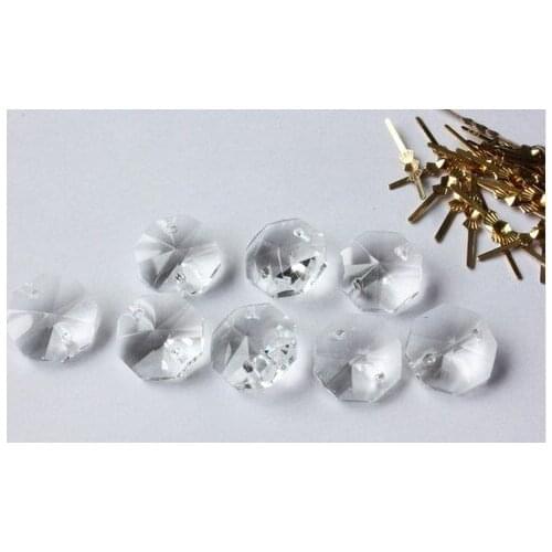 500pcs 14MM CLEAR OCTAGON CRYSTAL GLASS BEADS +500 GOLD PLATED BOWTIES FOR DIY GARLAND