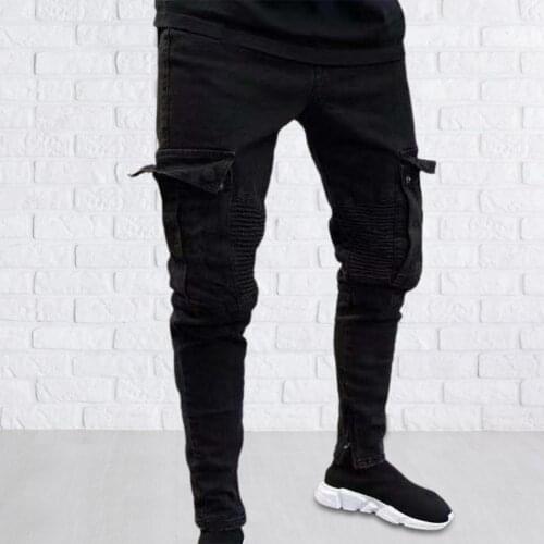 Dropshipping!! Men Jeans Biker Pants Ripped Denim Skinny Male Trousers for Men