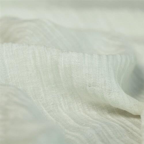 Yarn-dyed white color crinkle texture heavy silk blends cotton fabric, sewing for dress, skirt, shirt, blouse, craft by the yard