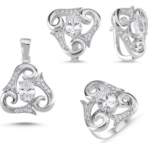 Silverlina Silver Zircon Stone Triangle Set