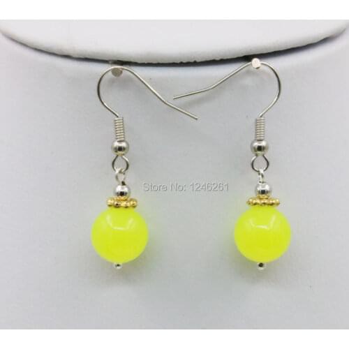 Natural Lemon Chalcedony Earrings Sets Lucky Stone Drop Earrings Round Beads Girl Jewelry Gifts Accessories Valentines Day gift