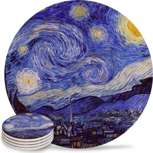 Vincent Van Gogh Starry Night Placemats for Table Kitchen Coffee Table Decor Accessories Ceramic Coasters