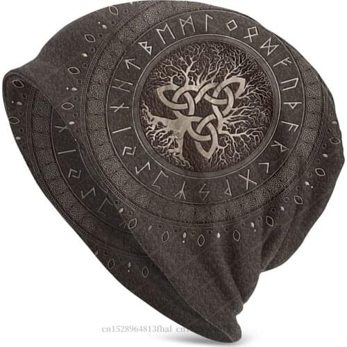 Knitted Hat Tree Of Life With Triquetra Brown Outdoor Beanie Caps For Men Women Viking Skullies Beanies Ski Caps Bonnet Hats