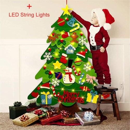 DIY Felt Christmas Tree With String Lights New Year Artificial Tree Wall Hanging Ornaments Christmas Gift Toys For Children
