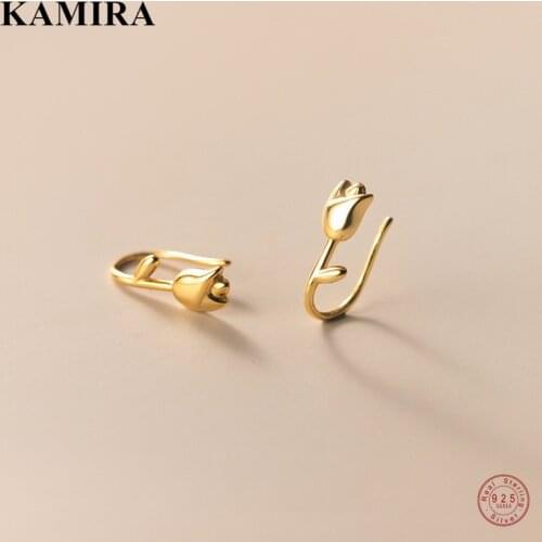 KAMIRA 925 Sterling Silver Romantic U Shaped Tulip Flower Stud Earrings for Women Anniversary Cute Sweet French Jewelry Gift New