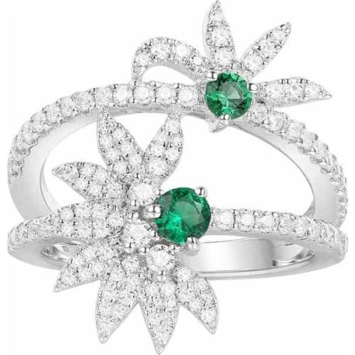 SLJELY Luxury 925 Sterling Silver Green Cubic Zircon Flower Finger Ring Micro Zirconia Stones for Women Fashion Party Jewelry