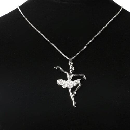 Personality Fashion Women Girls Vintage Crystal Rhinestone Dancing Ballerina Ballet Dancer Pendant Necklace Charm Gift Jewelry