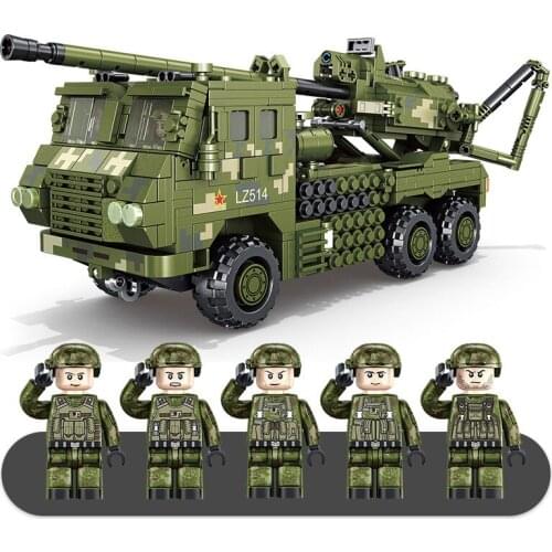 987Pcs Educational Building Blocks Toys For Boys 6+DIY Birthday Holiday Gift 639003 Mounted Howitzer Vehicle Model Small Bricks
