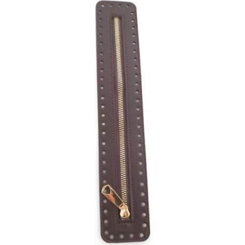 Skinned Zipper New Model Dark Coffee 30 cm Light Gold