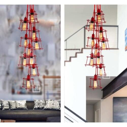 American retro industrial chandelier Nordic living room restaurant wrought iron bar clothing store red cafe chandelier