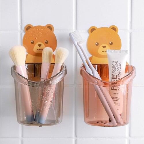Household No Trace Stickers Toothbrush Holder and Cup Set Little Bear Wall-mounted Gargle Tools Organizer Mouthwash Suction Cup