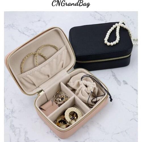 Genuine Saffiano Leather Big Capacity Jewelry Case with Pouch Necklace Storage Box Women Jewel Organizer Earring Box