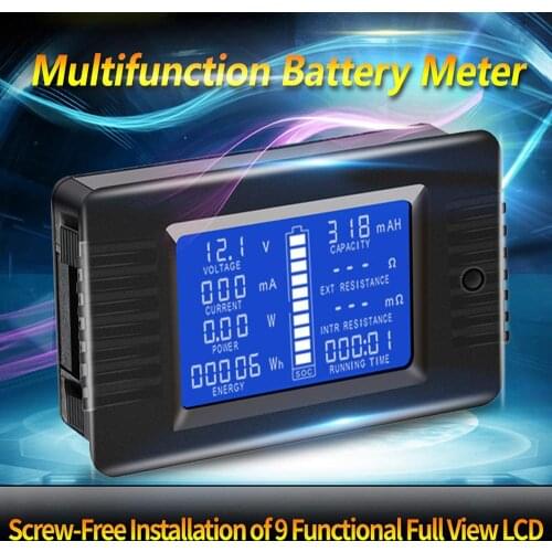 LCD DC Voltmeter Digital Ammeter Power Energy Voltage Current Cap Ohm Hour SOC Meter DC 60-200V 100A/200A/300A Shunt