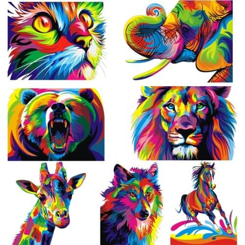 Colorful Animals Iron On Patches For Clothing DIY A-level Washable Thermo Strpis Sticker On Clothes Lion Cat Oil Animals Patch