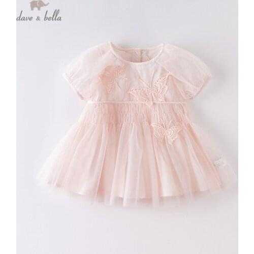 DBM14182 dave bella summer baby girls cute butterfly appliques dress children fashion party dress kids infant lolita clothes