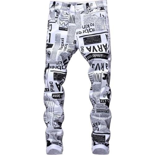 New Mens Jeans male thin denim trousers Personality Printed Painted pants Casual Slim Trendy Nightclub Singer