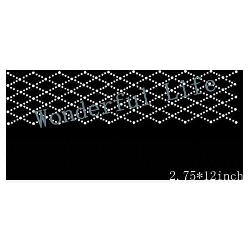 China factory supply hotfix rhinestones motif heat trasnfer Cheer bow strip tufted quilt diamond 2.75" x 12" rhinestone Iron On