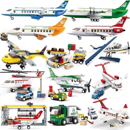 Sluban Blocks City Airport Passenger Plane Airplane Airfield Sets Repair Station Model Building Bricks Toys For Kids Friend Gift