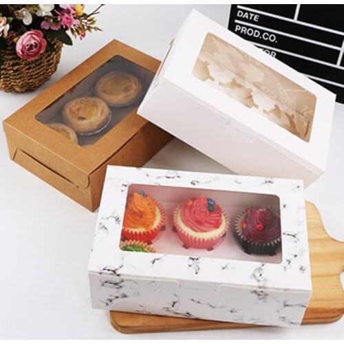 5Pcs 2/4/6 Cavities Marbling Cupcake Boxes and Packaging Cupcake Boxes with Window Muffin Dragee Holder Dessert Containers