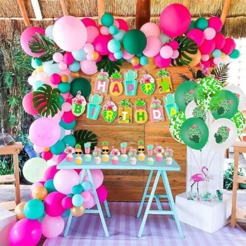 Summer Tropical Flamingo Hawaiian Party Birthday Banner Balloon Garland Hawaii Beach Flowers Hawaii Wedding Party Decor Aloha