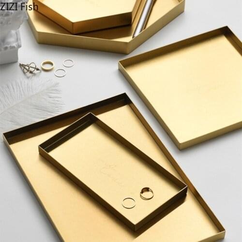 Golden Stainless Steel Storage Tray Home Living Room Jewelry Tea Set Storage Tray Hotel Service Tray Bathroom Storage Tools