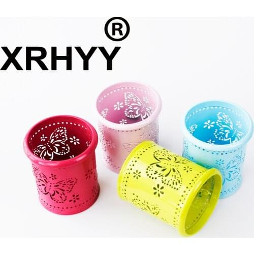 Metal Hollow Pen Holder Multifunction Butterfly Pattern Pencil Cup Pen Pot Container Stationery Round Basket Desktop Organizer