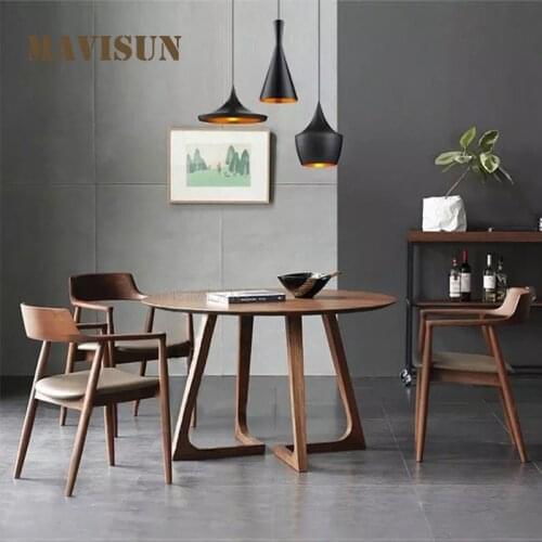 Japanes Style Minimalist Dining Table And Chair Combination Small Apartment Round Solid Wood Table Modern Living Room Furniture