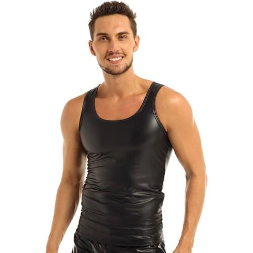 Mens Leather Vest Sleeveless Vest Tank Top Clubwear Sexy Undershirt Waistcoat Night Club Stage Performance Costume