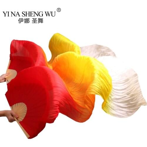 Real Silk/Imitation Silk High Quality Dance Long Fans 1 Pair Handmade Dyed Silk Belly Dance Performance Fans Stripe 180*90 cm