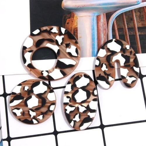 New style 40pcs/lot Leopard pattern print geometry ovals/rounds/irregular shape acrylic beads diy jewelry earring accessory