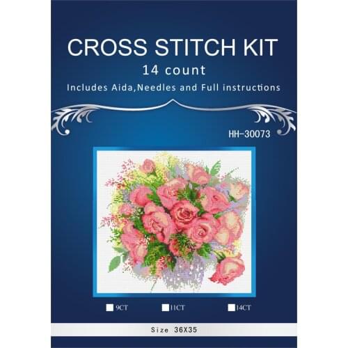 Top Quality Lovely Cute Counted Cross Stitch Kit Watercolor Roses Pink Rose Flower Flowers riol 1335 36X34CM, 14CT HH-3007