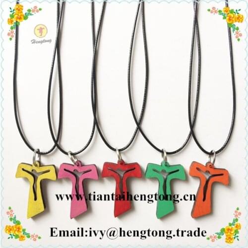 Wholesale wood rosary accessory, rosary cross pendant,small t shape cross, Africa mini Anka cross pendant necklace with wax cord