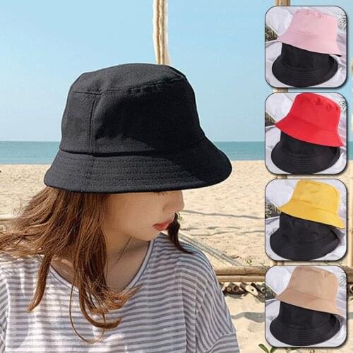 Womens Bucket Hat Summer Double-Sided Solid Color Fisherman Hat Sunscreen Panama Hat Outdoor Beach Fishing Clothing Accessories