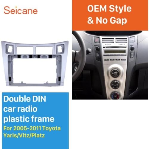 Seicane Silver 9 inch car radio Frame for 2005 2006 2007 2008 2009-2011 Toyota Yaris/Vitz/Platz Audio Dash Trim Fascia Panel Kit