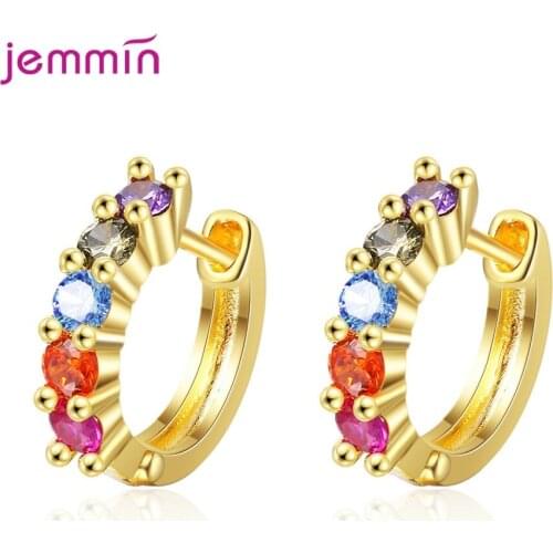 Korean Ins Breif Women 925 Sterling Silver Colorful Clear Crystal Cartilage Piercing Hoop Earrings Party Wedding Jewelry