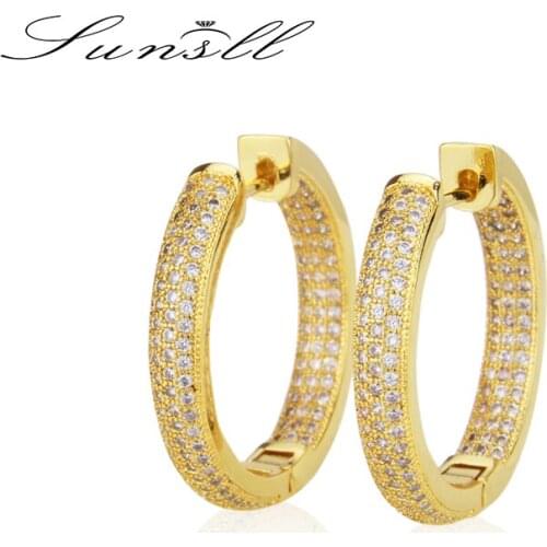 SUNSLL New arrival gold/silver color copper earring cubic zircon hoop earrings for women fashion party jewelry roud earring gift