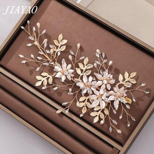 Wedding Hair Accessories Bride Tiara Clip Headband Flower Bride Headband Golden Leaf Headband Clips Floral Wedding Headpiece