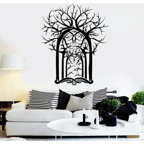 Tree With Door Vinyl Wall Decal Trees Forest House Window Sticker Interior Room Art Stickers Home Bedroom Living Room M333