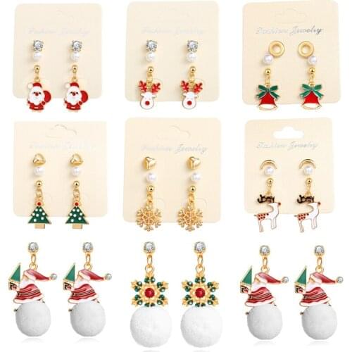 Fuyo Classic Christmas Earrings Jewelry ladies Snowman Deer Christmas Gifts Santa Claus Earrings Set Womens Earrings 2019 New