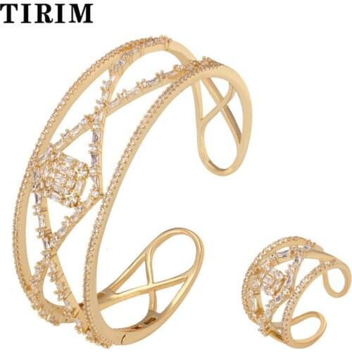 TIRIM Full Micro Paved Baguette Bracelet Ring Set Women for Women Cubic Zirconia Wedding Jewelry Design BangleDress Jewelry Sets