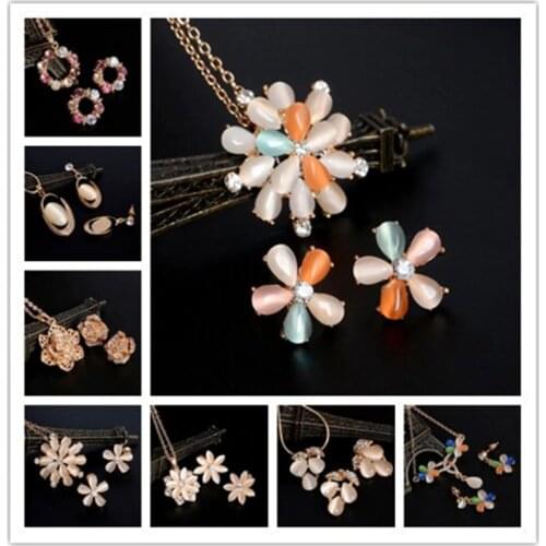 ZOSHI Gold Color Crystal Rhinestone Cat Eyes Stone Earrings Necklace Jewelry Set Wedding Party New Women Free Shipping