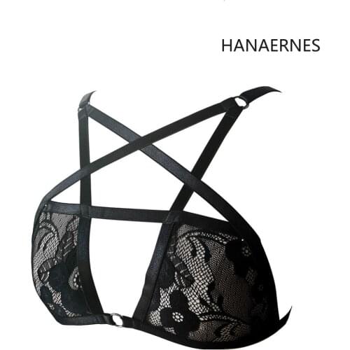 HANAERNES Womens Black Sexy Lace Body Harness Bra Restrained Shoulders Holiday Prom punk Gothic Body Strap Underwear Womens