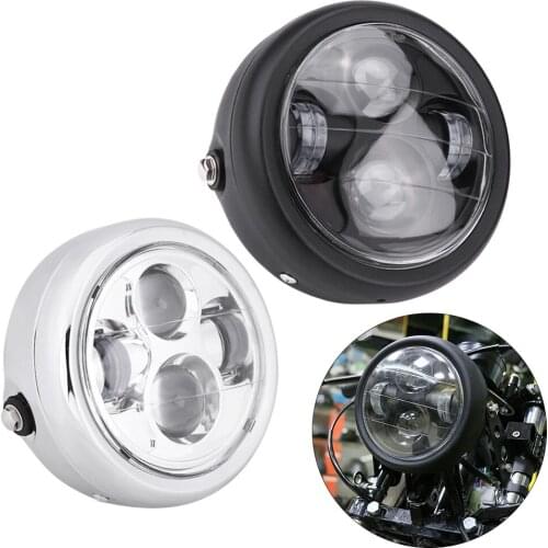 1pc 6.5" 6.5 Inch Motorcycle Chrome/Black LED Headlight Hi/Lo Beam W/ Cafe Racer For Harley Honda Suzuki Kawasaki Yamaha