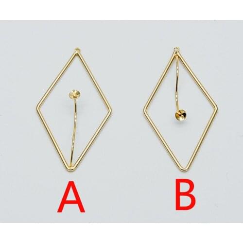 10pcs Gold Rhombus Pendants with Cap for Top Drilled Stone Pearls, Geometric Earring Pendants 47mm (GB-452)